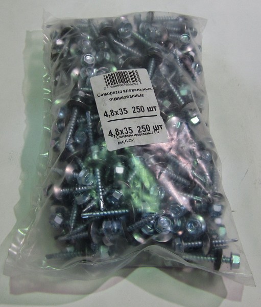 саморезы кровельные оц. сверло с шайбой 4.8х 35 (250шт)/T-krep