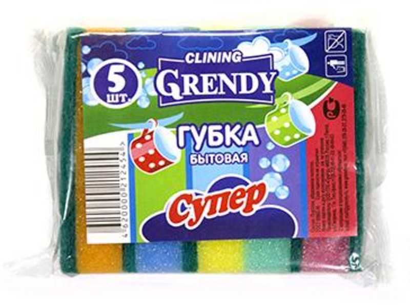 губка д/посуды 10*6,5*2,5см ГРЕНДИ Супер 5шт/Гренди/30