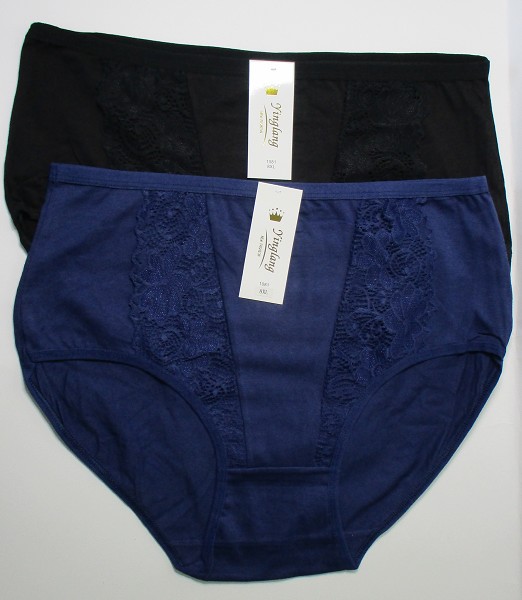 трусы жен. Yinglang 1081-2 Однотон. р. 8XL(54-56) с кружевом черн/син. микс (95% хлопок, 5% спандекс)/Текс