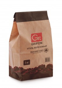 уголь древесный березовый 3кг(15л) Grifon крафт-пакет(Отборный,калиброванный)/Оптер/80