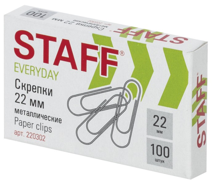 скрепка канц 22мм 100шт к/к (220302)/Staff/10