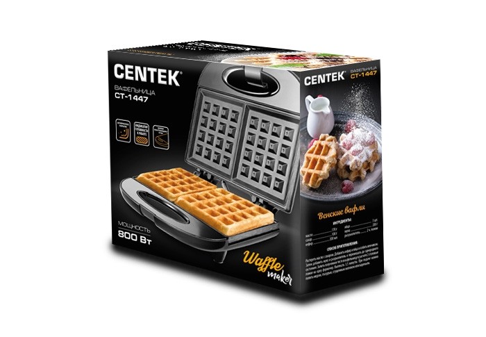вафельница Centek СТ-1447 800ВТ Вафли -венские (D226*148мм,антипр.покрытие)/СенК