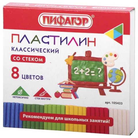пластилин  8цв. ШКОЛЬНЫЙ 120г.со стеком Пифагор/СМН/48