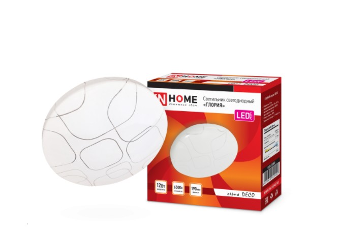 светильник потолоч. ASD/InHome светодиод. 12W(780lm) ГЛОРИЯ DECO 2222 6500K (хол.свет) 6К 210мм/ЭлТ/20