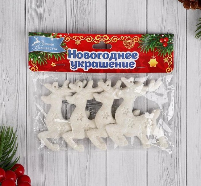 н-год украшение елочное 4шт "Олени Снежинки" 5*7см/С-Л