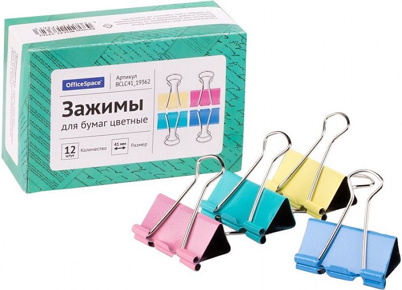 зажимы д/бумаг 41мм 12шт цветные 257955 Спейс/Рел/10