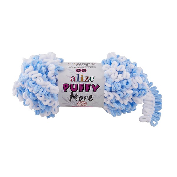 пряжа PUFFY MORE 100% микрополиэстр 100гр белый/голубой/Рукод-е/2