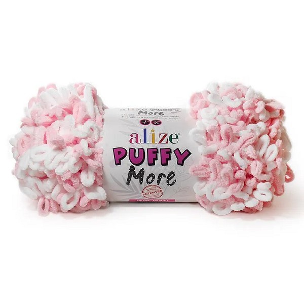 пряжа PUFFY MORE 100% микрополиэстр 100гр белый/розовый/Рукод-е/2