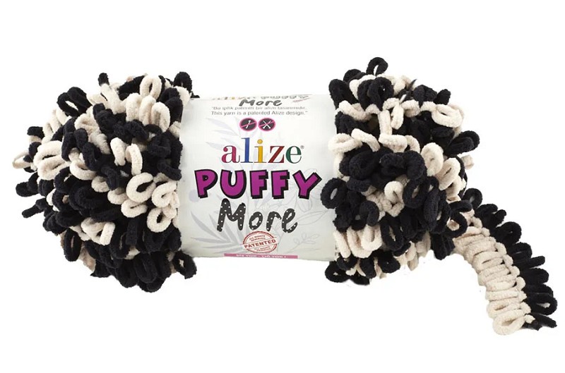 пряжа PUFFY MORE 100% микрополиэстр 100гр черный/молочный/Рукод-е/2