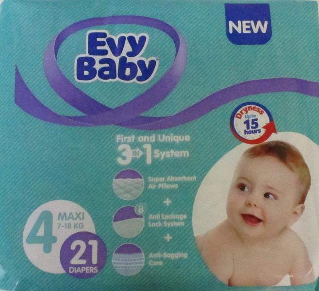 подгуз EVY BABY МАКСИ (4) 21шт (7-18кг)/EVYAP подгуз/8