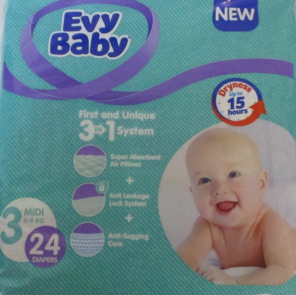 подгуз EVY BABY МИДИ (3) 24шт (5-9кг)/EVYAP подгуз/8