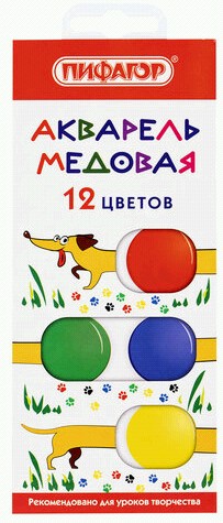краски Акварель 12цв. Веселая такса медовые Пифагор/СМН/15