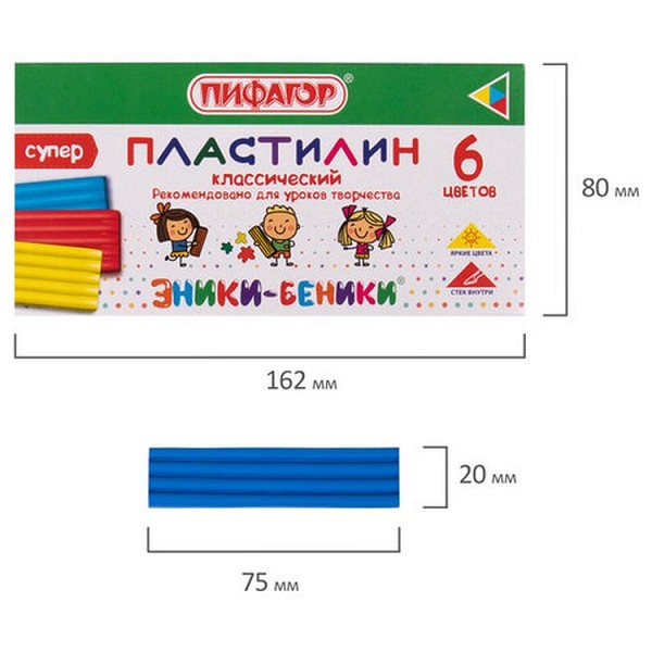 пластилин  6цв. ЭНИКИ-БЕНИКИ 120г.стек,картон.упаковка Пифагор/СМН/32