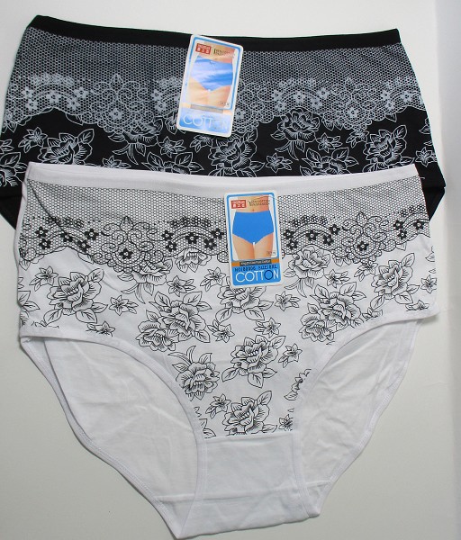 трусы жен. Cotton (Yi - AN) 80006 Узор р. 8XL(54-56) цветы, черн.бел. микс (95%хлопок5%спанд)//Текс