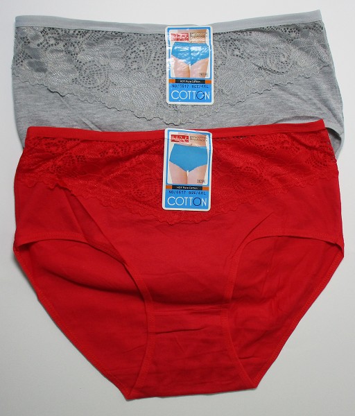 трусы жен. Cotton (Dong.R) 6617 Однотон. р. 5XL(50-52) с кружевом, сер, красн. микс (95%хлопок5%спанд)//Текс