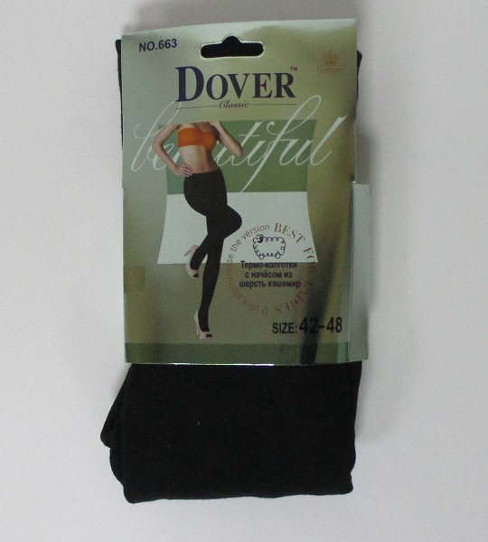 колготки жен. Dover кашемир р.42-48 черные (шерсть 80%,П/А15%,эластан 5%)теплые/Текс/10