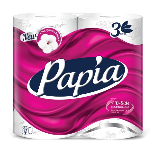 туал/бумага PAPIA 3-х слойная 4шт БЕЛАЯ /Папия/14