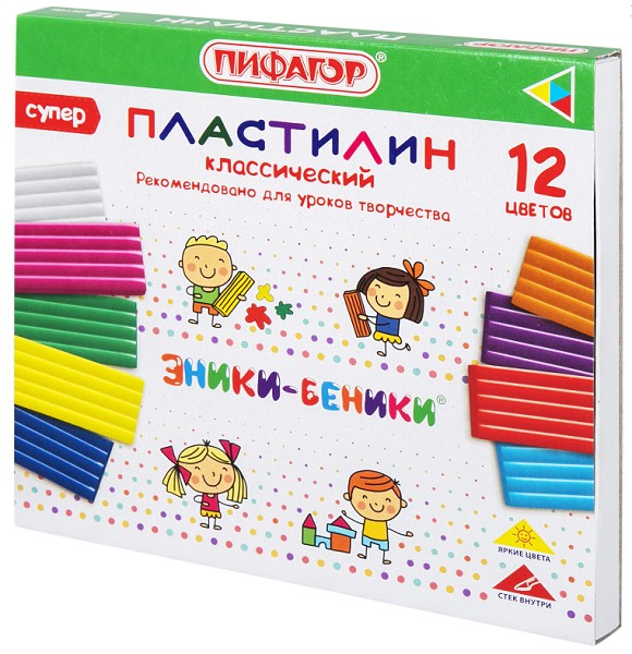 пластилин 12цв. Эники-Беники Супер 240гр стек Пифагор /СМН/16