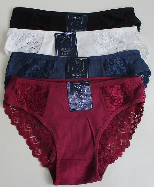 трусы жен. XueZhiBai 6006 р.2XL(44-46) однотон с кружево микс (95%хлопок 5%спандекс)  /Текс/12