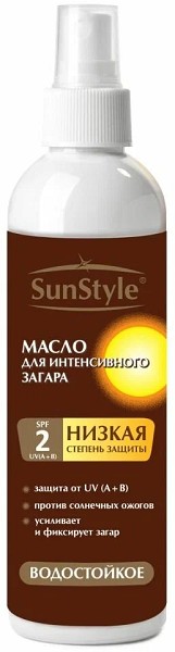 масло д/интенсивного загара 125мл SunStyle SPF-2 УЦЕНКА (СРОК ДО 10.2025. повреждена этикетка)/ЛТ/6