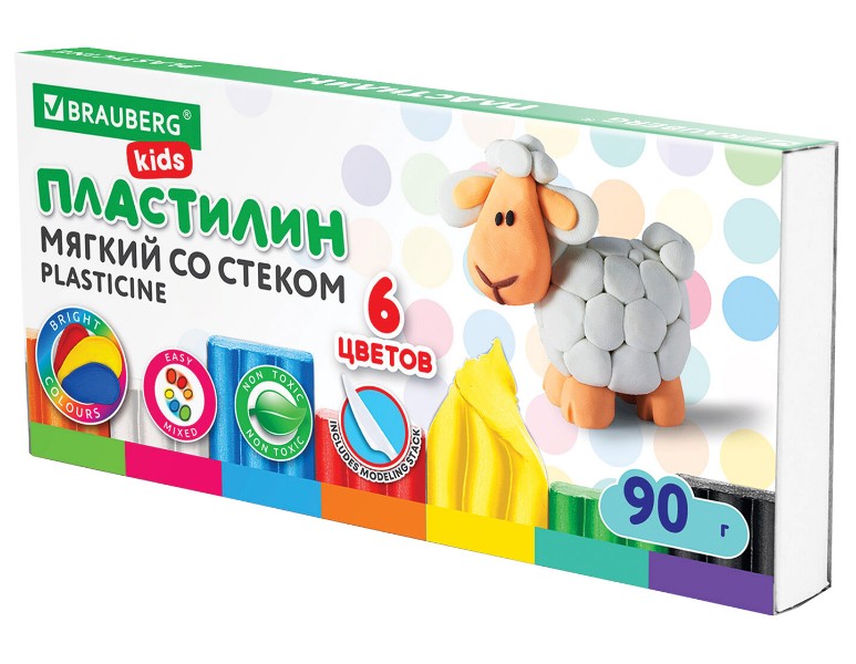пластилин  6цв. BRAUBERG KIDS восковой со стеком 90гр/СМН/30