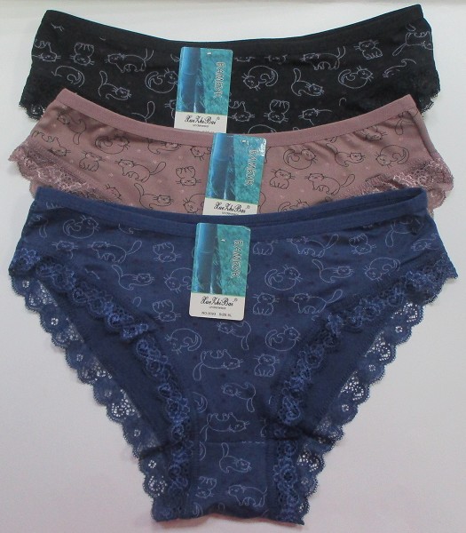 трусы жен. XueZhiBai 3093 р. XL(42-44) котики кружева микс (95%бамбук, 5%спандекс)/Текс/12