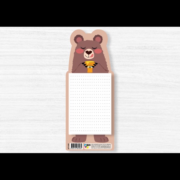 блокнот фигурный на магните 20*8,5см 30л вертикальный, Мишка/Квадра/10