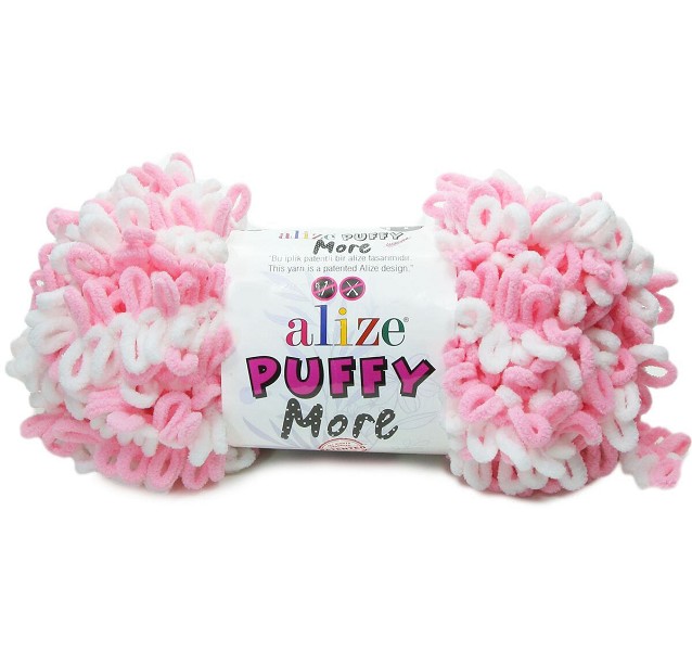 пряжа PUFFY MORE 100% микрополиэстр 100гр белый/розовый/Рукод-е/2