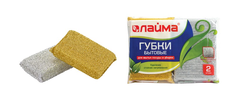 губка д/посуды 11,5*7,8*2,8 Laima поролон в метал.оплетке 2шт/СМН/54