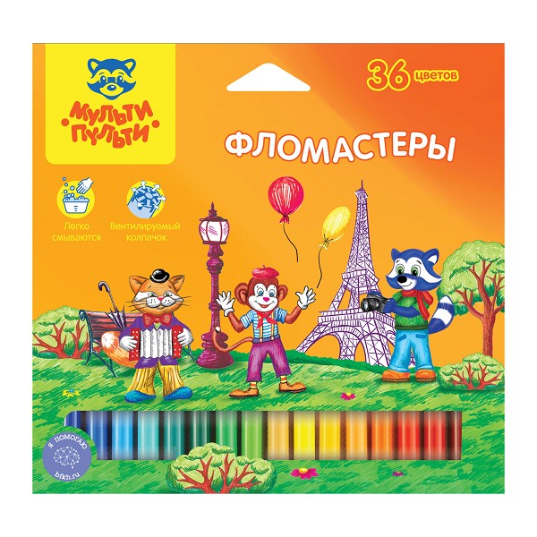 фломастеры 36цв Енот в Франции смываемые Мульти-Пульти 260828/Рел/12