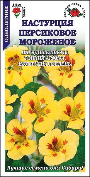 семена цветы Настурция Персиковое мороженое ЦП 0,5гр желто-красн. h-40см d-6см/ЗолС/10