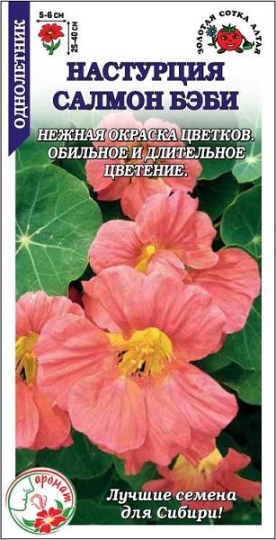 семена цветы Настурция Салмон беби ЦП 0,5гр полумах. h-25-40см d-6см/ЗолС/10