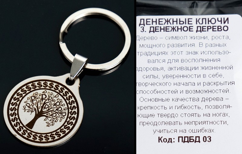 брелок Денежное дерево, мед. сталь 4*4*0,3/С-Л/5