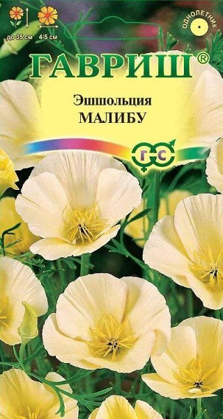 семена цветы Эшшольция Малибу крем-белая ЦП 0,2гр h-35 см d-5см/Гавриш/10