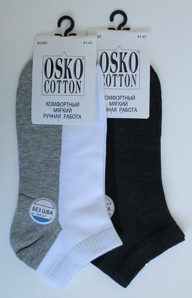 носки муж. OSKO Однотонные р.41-47/27-31укороч. микс (хлопок 80% полиамид 15% спандекс 5%) (сер,бел,черн) лето/Текс/12
