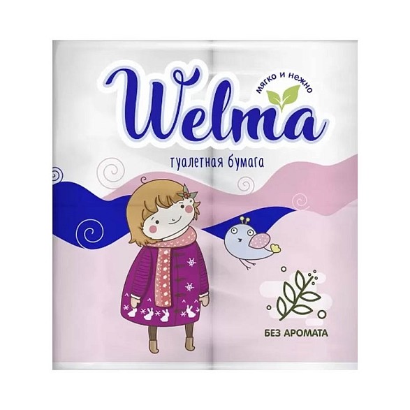 туал/бумага ВЕЛМА 2-х слойная 4шт Без аромата/ПЮ/12