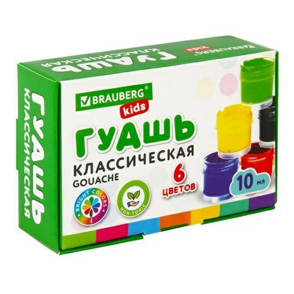 краски гуашь  6цв Kids NEW 10мл Brauberg/СМН/48