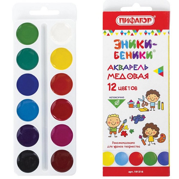 краски Акварель 12цв. Эники-Беники медовые Пифагор/СМН/15
