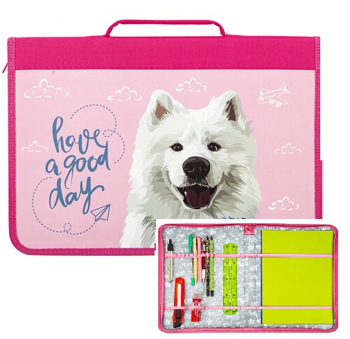 папка д/труда  А4 с ручкой Samoyed 1отд. органайзер, молния BRAUBERG/СМН