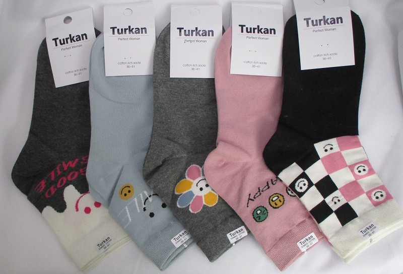 носки жен. Turkan Смайлы р.36-41 микс (90%хлопок8%п/а2%лайкра) лето/Текс/10