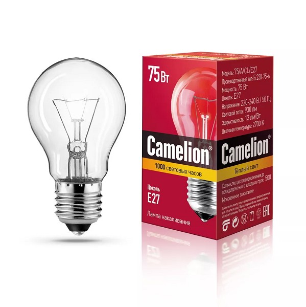 электр лампа 75Вт A55 Е27 Camelion в инд.упак./СБ/100