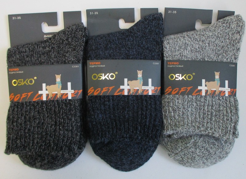 носки подр. д/мал.OSKO Однотонные микс р.31-35 (11-12л) (60%шерсть лама25%шерсть10%па,5%лайкра) теплые/китай/12