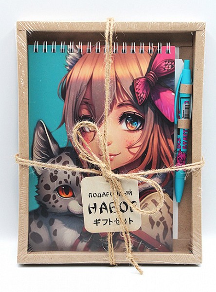 набор канцелярский Аниме Animal girls (блокнот А5 60л на гребне клетка +ручка шар. автомат прорезин.)/Центрум