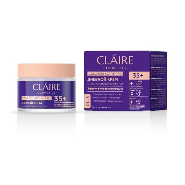 крем д/лица CLAIRE Collagen Active Pro 50 мл Дневной крем 35+ с гиалуроновой кислотой/Дилис/12