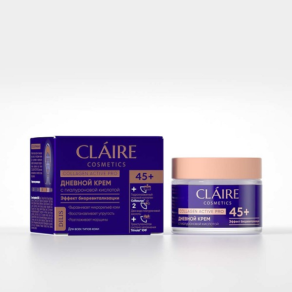 крем д/лица CLAIRE Collagen Active Pro 50 мл Дневной крем 45+ с гиалуроновой кислотой/Дилис/12