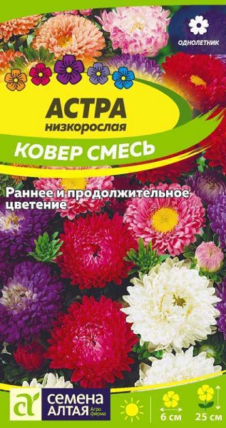 семена цветы Астра Ковер Смесь низкорос.ЦП 0,1гр однолет.крупн h-25см d-6см/СемАлт/10