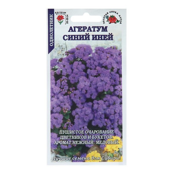 семена цветы Агератум Синий иней ЦП 0,1гр однолет.h-25см d-4,5-7,5см/ЗолС/10