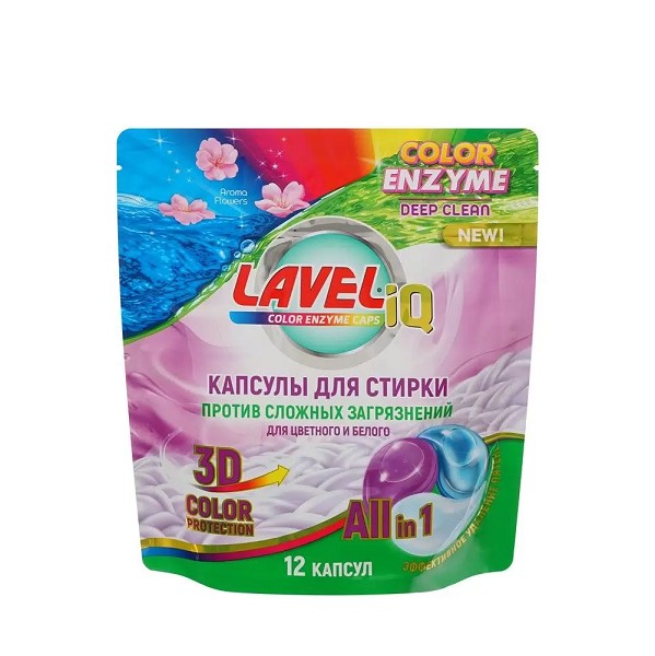 с/п Laveliq 12шт*15гр для Цветного и белого (против пятен) в растворим.капсулах пакет/Дрог/18