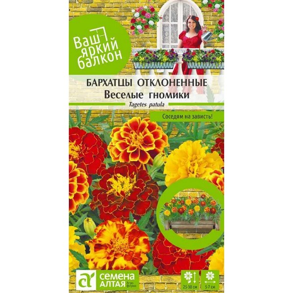 семена цветы Бархатцы Веселые гномики махровые ЦП 0,2гр 30см d-7см /СемАлт/10