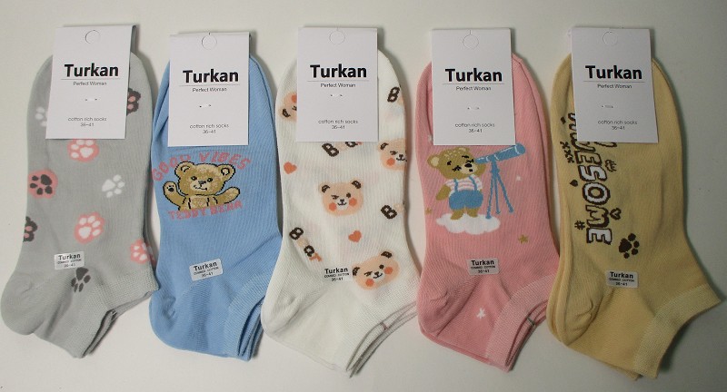 носки жен. Turkan Медвежата, лапки р.36-41укороч. микс (90%хлопок 8%п/а 2%лайк) лето/Текс/10